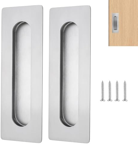 Raheem 2 Pack Sliding Door Handles Recessed Pulls Stainless Steel | 150mm Flush Pulls for Kitchen Cabinet, Closet & Wardrobe, Brushed Steel Finger Door Pulls