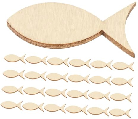 DIYEAH 50 Stück Kleiner Holzfische Deko Bastelholz Fischornamente Naturbelassen Fischform Selbstgemacht Wanddekoration Kinder Bastelset