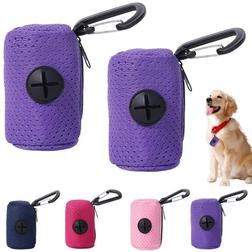 2 Stück Kotbeutelspender Für Hunde Stoff, Hundekotbeutelspender Halter Mit Karabinerhaken, Praktische Box Für Leckerli Und Kotbeutel, Hundekotbeutel-Spender Passt Jede Hundeleine Für Gassi laufens
