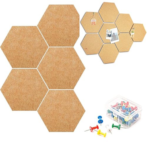 Pinnwand Kork, Korktafel, Korkplatten, Sechseckige Korkplatte, Korkwand, Pinnwände, Sechseckig Memoboard für Foto Hängen, 5 Stück Notizen mit 50 Stück Pushpins, Heimdekoration und Büro Memorandum