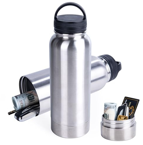 20oz Diversion Safe Wasserflasche, Edelstahlflasche mit verstecktem Fach für die Lagerung-Silber Weiß