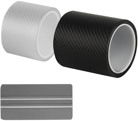2 pellicole protettive in carbonio per auto, trasparenti, nere, antigraffio, in carbonio 3D, per bicicletta, moto (10 x 300 cm, 7 x 300 cm) + raschietto
