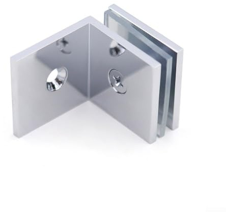 Soporte de abrazadera de vidrio de latón con ángulo de 90 grados, soporte de montaje en pared para mampara de ducha de 8 a 12 mm de grosor (cromo)