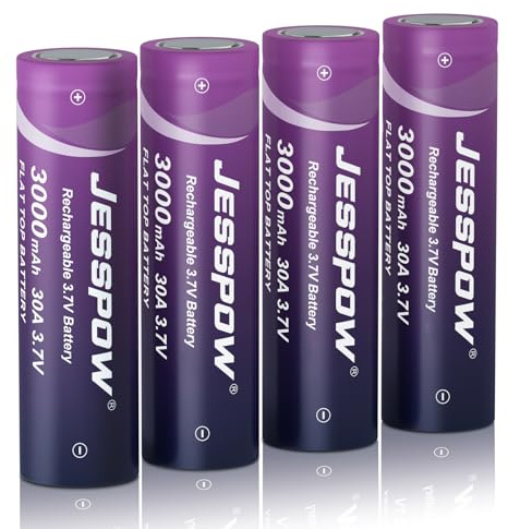 Piles Rechargeables 3.7V，30A 3000 mAh Batterie à Dessus Plat Haute Capacité pour Lampes de Poche, Lampe Fronta，Lumières de Jardin extérieures (Lot De 4, Pas de Piles AA)