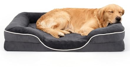 The Fellie XL Dog Bed, Calming Orthopedic Dog Bed Washable with Removable Cover, Soft Calming Cat Beds with Non-Slip Bottom, Supportive Fluffy Cat Beds for Indoor Cats, Grey, 100X70X20cm