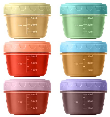 FARYODI Piccoli contenitori per congelatore da 50 ml con coperchio, 6 pezzi, mini contenitori trasparenti a prova di perdite, riutilizzabili per snack, salse, alimenti per bambini