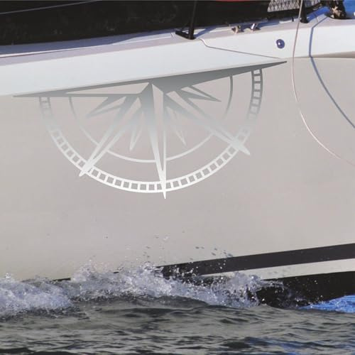 Decalart Kit 1 autocollant bateau yatch bateau (PIÈCES 1) Rose des vents coupés vent rose boussole symbole autocollant pour navigation nautique accessoires bateau L205 (090 argent, 25 x 11 cm)