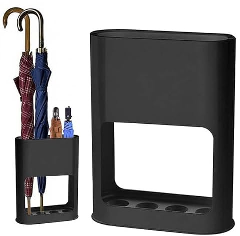 Portaombrelli con vaschetta raccogligocce rimovibile, 22 x 9 x 28 cm, 4 scomparti, per ingresso, casa, interni, per ombrelli lunghi e corti, nero