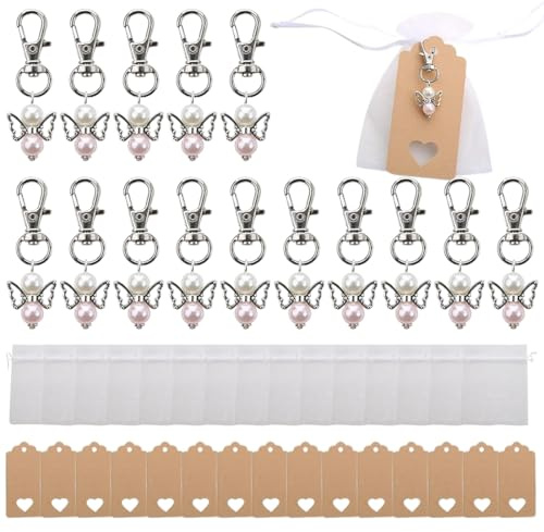 Schutzengel Anhänger, 15 Stück, Schlüsselanhänger +Organza Beutel, Exquisit Engelanhänger, Kleine Glücksbringer mitgebsel Gastgeschenke, für Hochzeiten, Geburtstage, Abschlussfeierlichkeiten