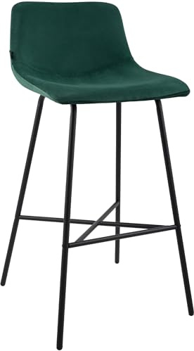 CLP Sgabello da Bar Imbottito Altona, Sedia da Bar con Schienale e poggiapiedi, Sgabello Moderno per Cucina, con Struttura in Metallo Nero, Colore:Verde, Materiale:Velluto