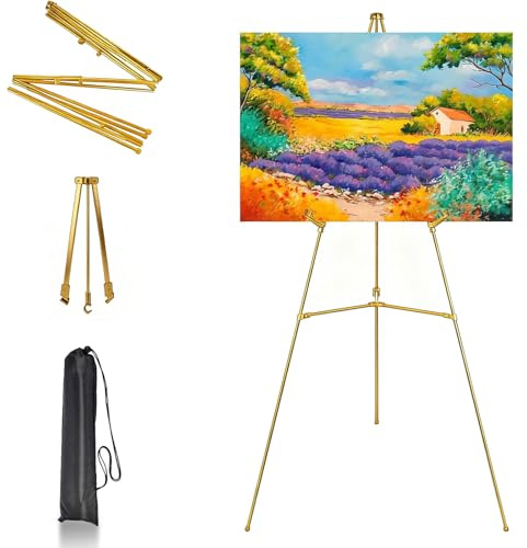 Yeqqzq Easel Stand for Sign, Artist Instant Tripod Folding Floor Easel Stand, Display Easel for Wedding Sign Poster Stand for Painting, Adjustable Metal Easel with Carrying Bag