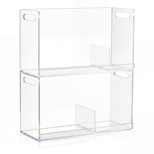 CroBlissful 2 Pcs Acrylic Dvd Storage Box Clear Acrylic Stackable Dvd Holder Racks with Cutout Carrying Handles Organizer Shelf for Theatre Room Media Cds Movie Cases Dvds