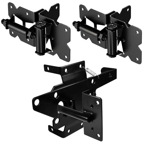 K KASONIC Selbstschließendes Türscharnier mit Schloss-Set, für 3/4-1 Spalt | Für Vinyl-, Holz- & Metallzäune, 2 Scharniere + 1 Riegel-Beschlag-Set, inkl. Montagewerkzeug & Schrauben, Tragkraft 130 lbs