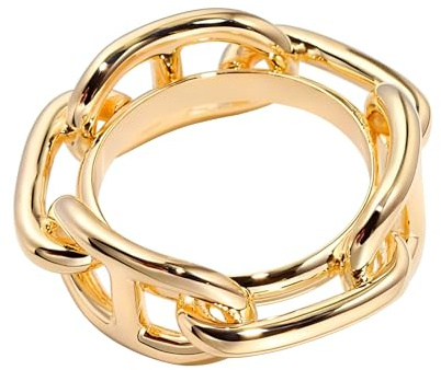 Chunky Chain Silk Scarf Ring Clip for Women - Minimalist Wide Band Statement Buckle Holder for Scarves & Shawls, Fashion Clasp Dress Clothing Accessories Jewellery (Gold)