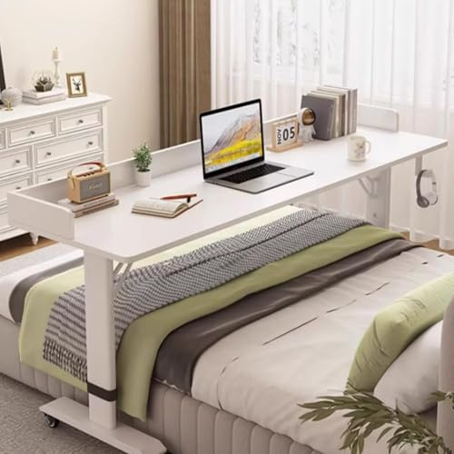 YUGXTH Beweglicher und Verstellbarer Überbetttisch Fürs Bett, Rollbarer Computertisch mit Erhöhter Ablagefläche, Stehende Arbeitsstation for Zuhause(Wit,180cm/70.8in)