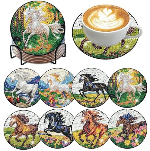 EFNHJF5 8 Stück diamond painting pferd untersetzer,Diamond Painting erwachsene，Bastelset Erwachsene,kleine geschenke für frauen