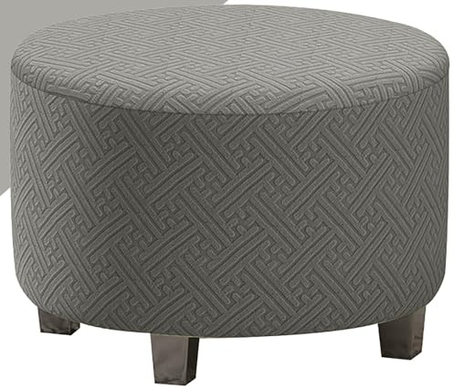 QOEUIUJ Copri Pouf Rotondo 40cm 50cm 60cm 80cm 90cm Fodera Poggiapiedi Elasticizzato in Tessuto Jacquard Copertura Ottomana in Tessuto Jacquard con Fondo Elastico(Grigio,58x58cm)