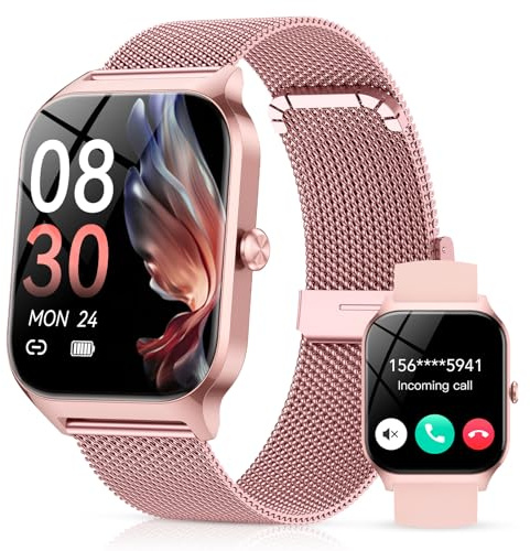 CASCHO Smart Watches for Women, 1.85 HD Smartwatch with 120+ Sports Modes/Heart Rate/Sleep Monitor, IP68 Waterproof Fitness Tracker with Bluetooth Calling/Voice Control for Android iOS, Rose Gold