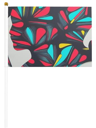 Mini bandiere pop art su bastone – 14 x 20,8 cm piccole bandiere USA per esterni, decorazioni 4 luglio, decorazione patriottica, asta per bandiera portatile, bandiere palmari, sei pezzi
