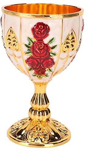 Yinhing Cáliz de Oro de 4 Pulgadas de Alto Patrón de Flores en Relieve Retro de Aleación de Zinc Elegante Taza de Proxeneta para Banquetes de Fiesta Lujoso Diseño Dorado y Blanco con Detalles (Flor