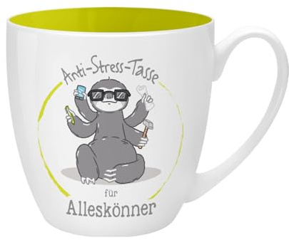 Gruss & Co 45513 Anti-Stress Tasse für Alleskönner, 45 cl, Geschenk, New Bone China, Gelb, 9.5 cm