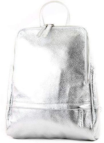 modamoda de T138 Damen Leder Rucksack Handtasche handmade in Italy, Farbe:Silber