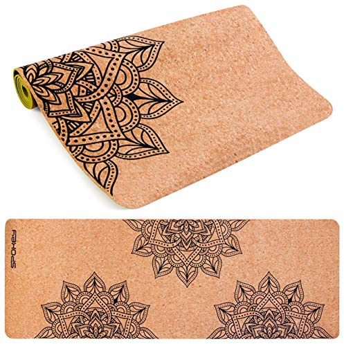 Spokey Savasana Yogamatte 183 x 60 x 0,4 cm | rutschfest, stabilisierend und sicher | für Yoga, Pilates, Fitness und Gymnastik | Hergestellt aus umweltfreundlichem Kork und TPE, 100% biologisch