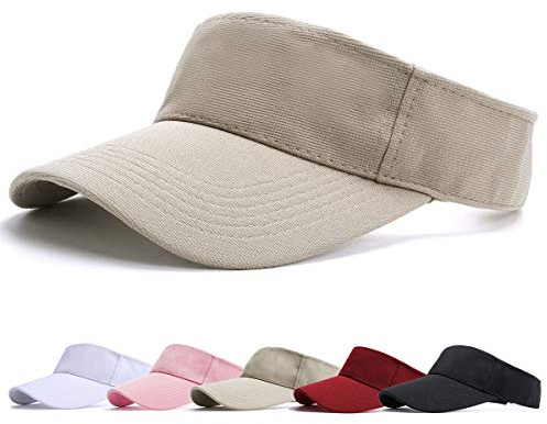 Sun Visor Hat - Sports Sun Visors for Women Cotton Twill Adjustable Golf Beach Running Tennis Sun Protection Cap Khaki