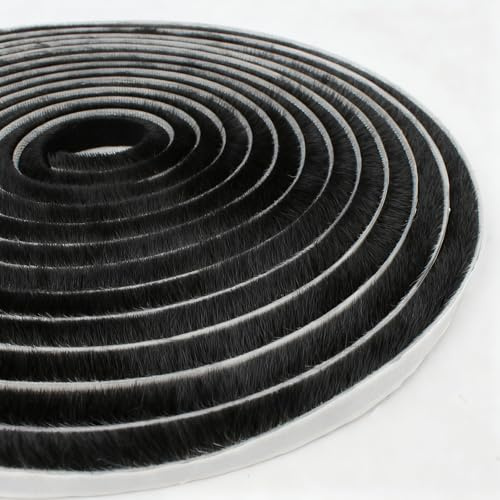 Tambee Weather Stripping Door Seal Strip, Self-Adhesive Pile Brush Weatherstripping for Sliding Window and Door Frame Insulation Tape, 3/8 x 3/8 x 16.5 Ft, Black