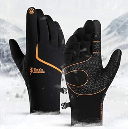 CXW Winter Cycling Gloves, Touch Screen Warm Sport Bike Gloves for Men & Women (Black&Orange, XXL)