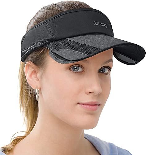 Sombreros de visera deportiva con protección solar para hombres y mujeres, de ala ancha, ajustable, para golf, tenis (color negro, talla única)