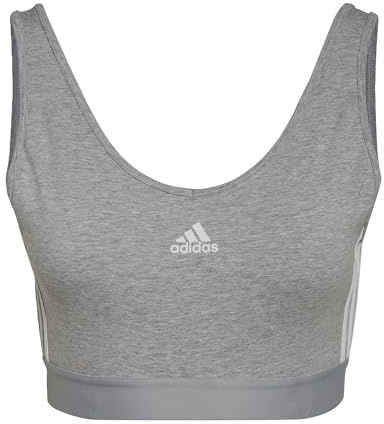 adidas Donna Essentials 3-Stripes Crop Top With Removable Pads, Medium Grey Heather / White, M
