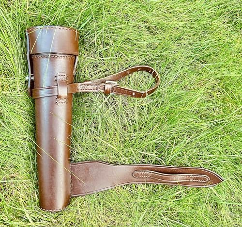 Flasque de selle en cuir avec coque en cuir marron et acier inoxydable - Baton renard chasse équitation (marron)