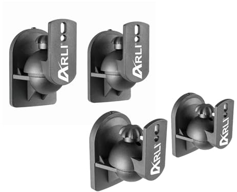 ARLI 4X Lautsprecher Wandhalterung schwarz Universal Wandhalter Halterung Boxen Halter flexibel neigbar drehbar bis 3,5 kg Werkzeuglose Montage Deckenmontage + Wandmontage