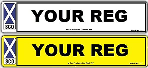 Inex Placa de matrícula de matrícula para furgoneta delantera trasera GB MOT UK Road Legal con frontera y bandera escocesa NP-SCO-STD-BRD-PAIR