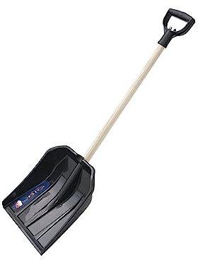 Schneeschaufel mit Kunststoffkopf auf Holzstiel mit D-förmigem Kunststoffgriff Schneeschieber 133 cm Schwarz