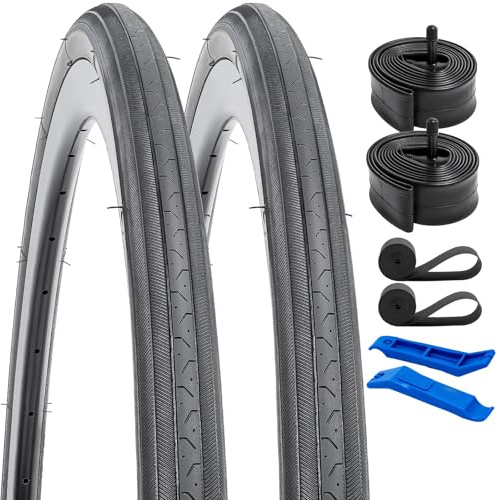 YUNSCM 2-PCS 27x1 1/4 (32-630) Rennradreifen und 27 Verdickung Fahrradschlauch AV32mm Schrader Ventil mit 2 Felgenstreifen Kompatibel mit 27 x 1 1/4 Fahrradreifen und Schläuche