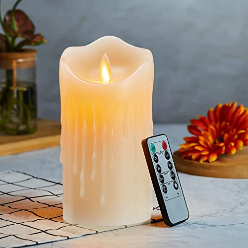 Bougies LED Sans Flamme Vacillantes à Piles en Cire Réelle - Avec Télécommande, Minuterie, Gouttes de Cire, Dimmable - Décoration Mariage Anniversaire - 10cm