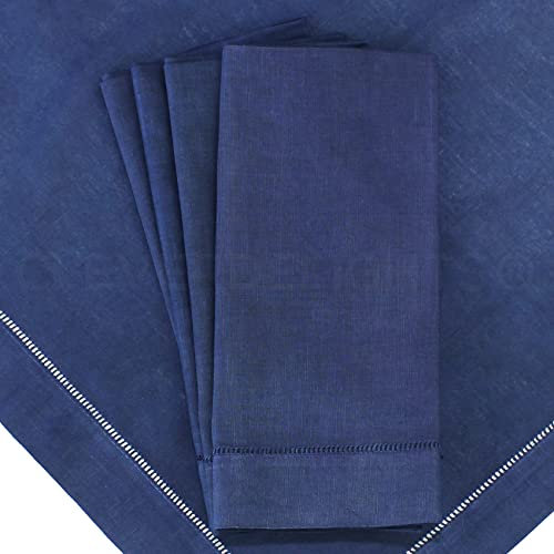 CleverDelights 50,8 cm marineblaue Servietten mit Hohlsaum, 12 Stück – 55/45 Leinen-Baumwollmischgewebe