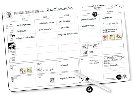 LES BELLES COMBINES LBC-PLANNER-WEEKLY-FR Planificateur magnétique Familial Hebdomadaire Ardoises Multicolore