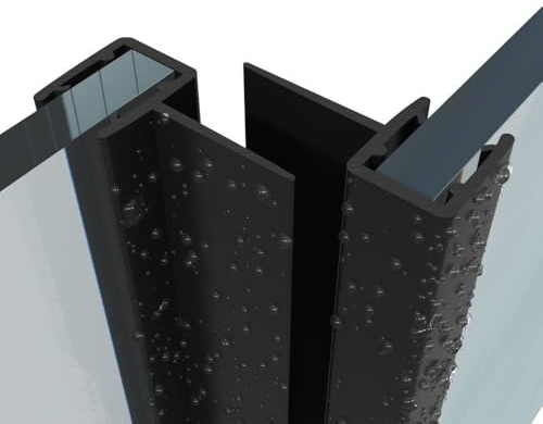 Black Shower Door Vertical Seals Set of Two 4-6mm Glass | Central fin 12mm or 16mm | 2 x 2 m Long Model B7C (4-6mm Glass 16mm fin)