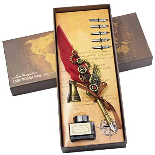 Schreibfeder Kalligraphie mit Mechanischen Flügeln, Feder Vintage Federstift Tinte Set Antiken Feder Kalligraphie Stift für den Selbstgebrauch (Mit Tinte)