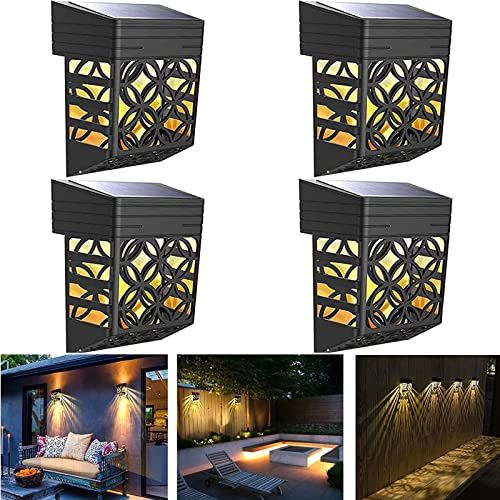 Miavogo Solarlampe Wandlampen für Außen, 4 Stück Dekorative Solarleuchten Wandleuchten Wasserdicht IP54 Warmweiß Solar Außenleuchten für Garten Terrasse Haustür Treppe Garage Balkon Wege