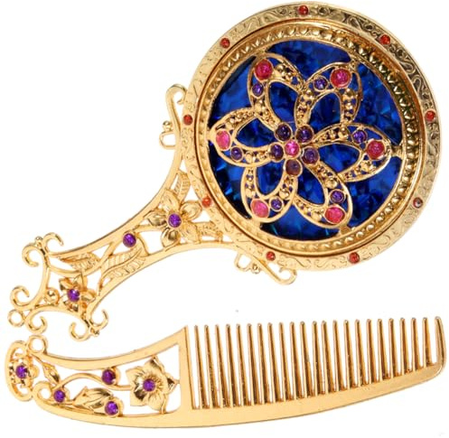 minkissy Miroir à main portable avec peigne - Miroir cosmétique compact vintage pour les voyages et la maison - Miroir de maquillage élégant avec poignée - Léger et pratique