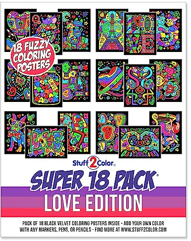 Super Pack mit 18 flauschigen Samt-Ausmalpostern (Love Edition) – ideal für Valentinstagskunst und Handwerk, Reiseaktivität für Kinder, Reha, Therapie, ruhige Zeit, Partys [alle Altersgruppen: Mädchen