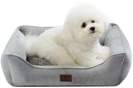 Snocyo Hundebett Kleine Hunde 55×45×16cm, Waschbare Hundekissen, Bezug abnehmbar, Hundesofa Hundekorb mit erhöhten Ränder, Flauschige Katzenbett Hundebett mit Noppen, Grau