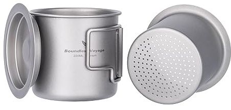 Boundless Voyage Tasse de camping en titane à une seule couche, tasse à thé, café ultra légère et portable, 220 ml, 350 ml, 500 ml (Ti3057D-220 ml avec filtre)