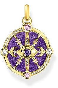 THOMAS SABO Kettenanhänger Auge mit kosmischen Details und bunten Steinen Silber vergoldet Kaltemail, 925 Sterlingsilber
