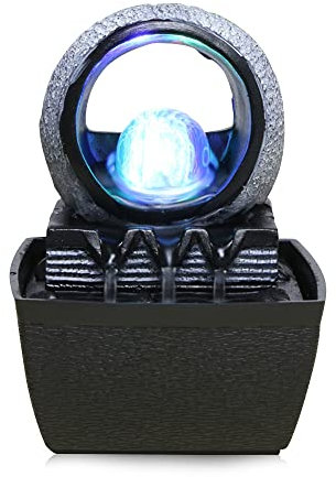 Tabletop Water Garden Zen Fountain with LED Light, Fountain Fengshui Indoor Decoration – Zen Meditation Tabletop Decorative Waterfall Kit with Submersible Pump for Office and Home Decor/2130 ( C