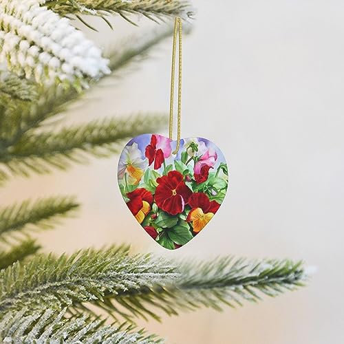 Christmas Ornament Pansy Perfection Print Ceramics Ornament Double-Side Ceramic Christmas Tree Ornaments Hanging Accessories